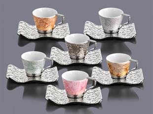 Busem Selçuklu Tırtıklı Mix Kahve Seti-Gümüş