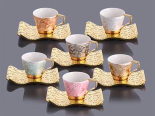 Busem Selçuklu Tırtıklı Mix Kahve Seti-Altın