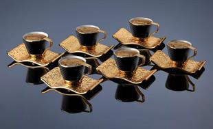 Busem Selçuklu Tırtıklı Siyah Kahve Seti-Altın