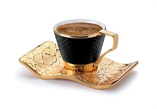 Busem Selçuklu Tırtıklı Siyah Kahve Seti-Altın