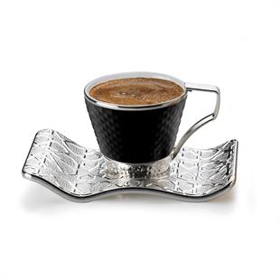 Busem Selçuklu Tırtıklı Siyah Kahve Seti-Gümüş