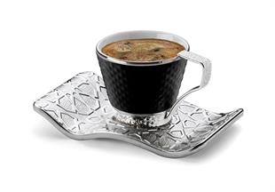 Busem Selçuklu Tırtıklı Siyah Kahve Seti-Gümüş