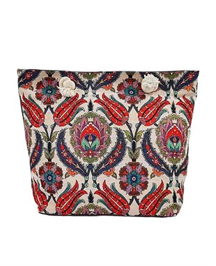 Çiçek Motifli goblen Dokuma Plaj Çantası