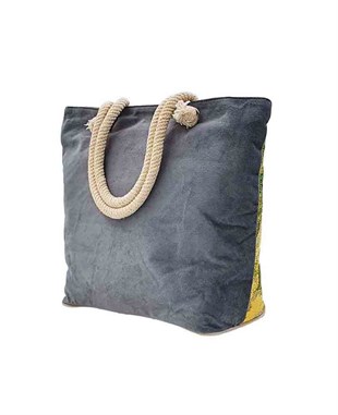 Çiçekler Desenli Goblen Dokum Plaj Çantası