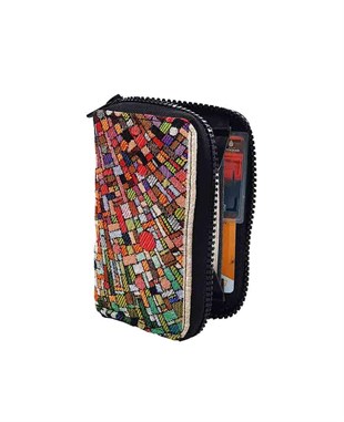 Etnik Desenli Çok Fonksiyonlu Fermuarlı El Cüzdanı