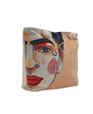 Frd Desenli Goblen Dokuma plaj Çantası