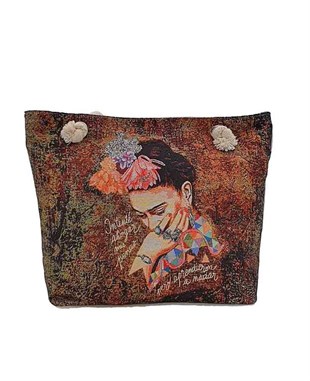 Firida Desenli Goblen Dokuma plaj Çantası