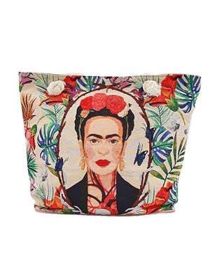 Frda Desenli Goblen Dokuma Plaj Çantası