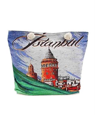 Galata Desenli Goblen Dokuma Plaj Çantası