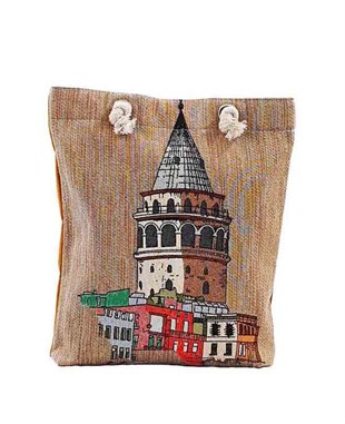 Galata Kulesi Desenli Goblen Heybe Çanta