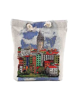 Galata Kulesi Desenli Goblen Heybe Çanta