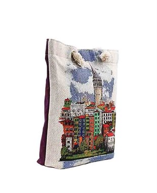 Galata Kulesi Desenli Goblen Heybe Çanta