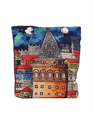 Galata Kulesi Desenli Goblen Heybe Çanta