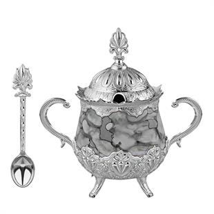 Gri Desenli Porselenli Yuvarlak Şekerlik-Nikel