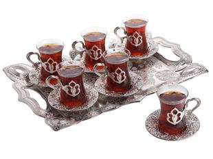 Harman Tepsili Çay Takımı-Nikel