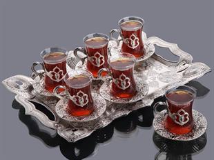 Harman Tepsili Çay Takımı-Nikel