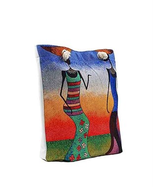 İki Kadın Mandala Desenli Goblen Dokuma Heybe Çanta