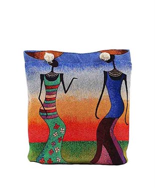 İki Kadın Mandala Desenli Goblen Dokuma Heybe Çanta