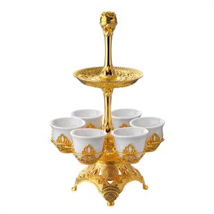 İki Katlı Tablalı Mırra Sunum Seti-Altın