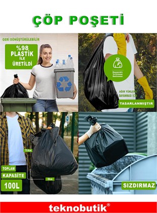 Jombo Boy 736x990mm 100 Litre Siyah Çöp Poşeti