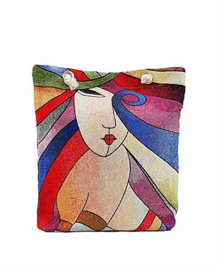 Kadın Desenli Goblen Dokum Heybe Çanta