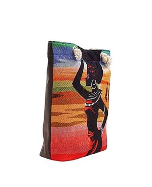 Kadın Desenli Goblen Dokuma Heybe Çanta