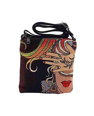 Kadın Desenli Goblen Dokuma Postacı Çantası