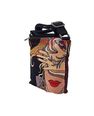 Kadın Desenli Goblen Dokuma Postacı Çantası