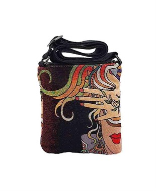 Kadın Desenli Goblen Dokuma Postacı Çantası