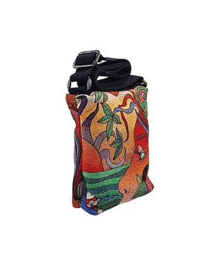 Kadın ve Güneş Mandala Desenli Goblen Dokuma Postacı Çantası