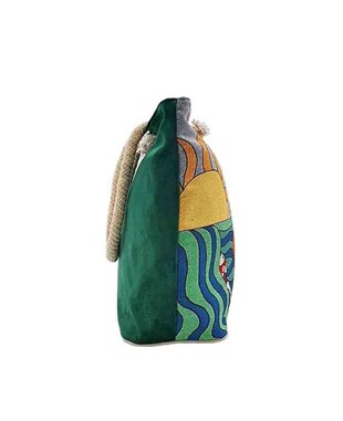 Kadın ve Güneş Mandala Goblen Dokuma Plaj Çantası