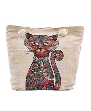 Sevimli Hayvan Motifli Goblen Dokuma Plaj Çantası