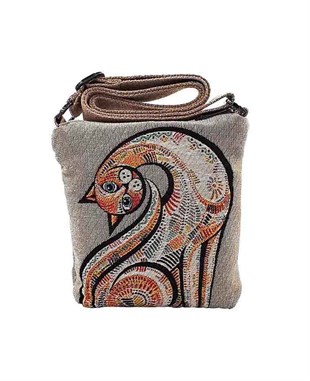 Kedi Desenli Goblen Dokuma Postacı Çantası