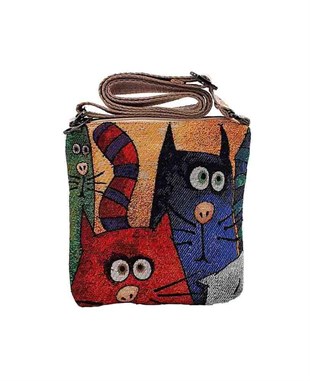 Sevecen Hayvan Desenli Goblen Dokuma Postacı Çantası