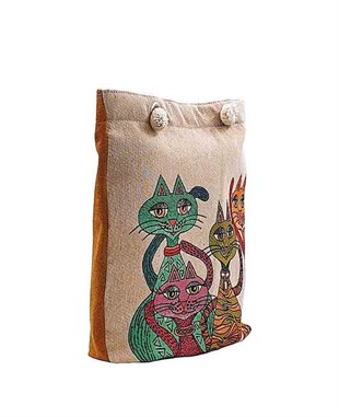 Kedi Desenli Mandala Goblen Dokuma Heybe Çanta