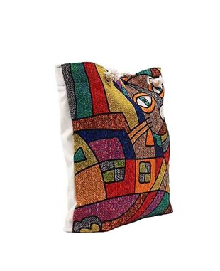 Kedi Desenli Mandala Goblen Dokuma Heybe Çanta