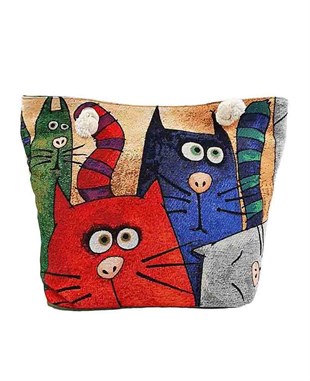 Sevimli Hayvan Desen Goblen Dokuma Plaj Çantası