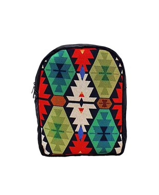 Kilim Desenli Goblen Dokuma Sırt Çantası