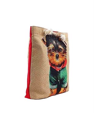 Köpek Desenli Goblen Dokuma Heybe Çanta