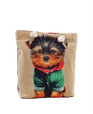 Köpek Desenli Goblen Dokuma Heybe Çanta