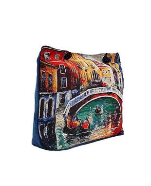 Köprü Desenli Goblen Dokuma Plaj Çantası