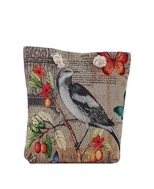 Kuş Desenli Goblen Dokuma Heybe Çanta