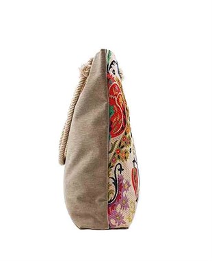 Lale Desenli Goblen Dokum Heybe Çanta