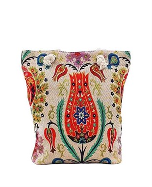 Lale Desenli Goblen Dokum Heybe Çanta