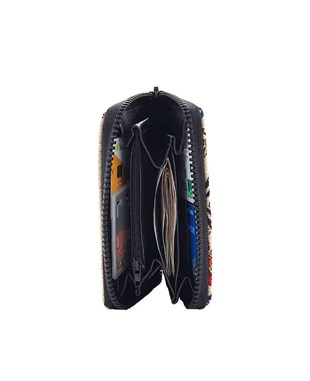 Lale Motifli Dokuma Çok fonksiyonlu El Cüzdanı