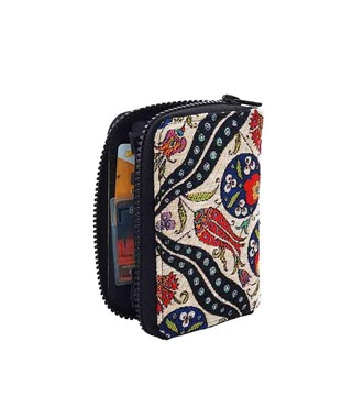 Lale Motifli Dokuma Çok fonksiyonlu El Cüzdanı