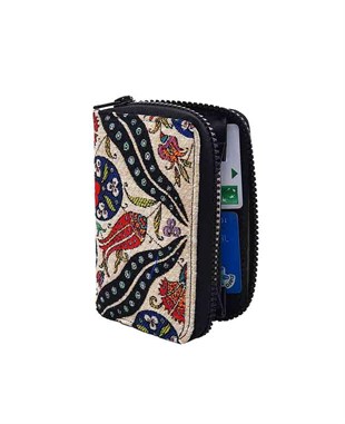 Lale Motifli Dokuma Çok fonksiyonlu El Cüzdanı