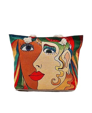 Mandala Desenli Goblen Dokuma Plaj Çantası