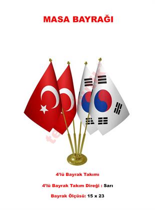 Masa Bayrağı Dörtlü Takım Özel Baskılı veya Ulus Bayraklı