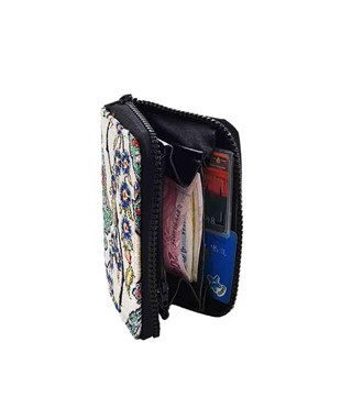 Osmanlı Motifli Çini Desenli Fermuarlı Kart ve Para Cüzdanı